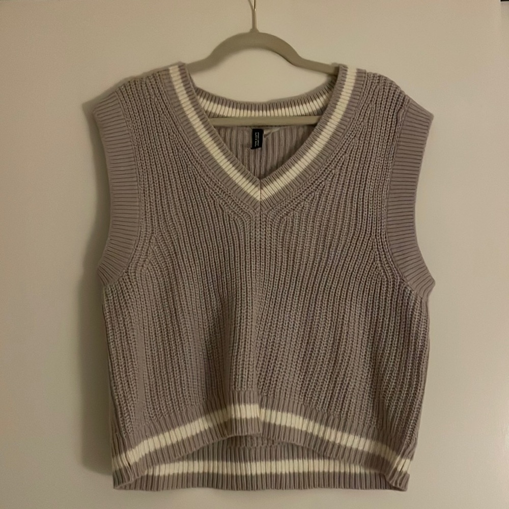 H&M sweater vest. Lavender with white piping.